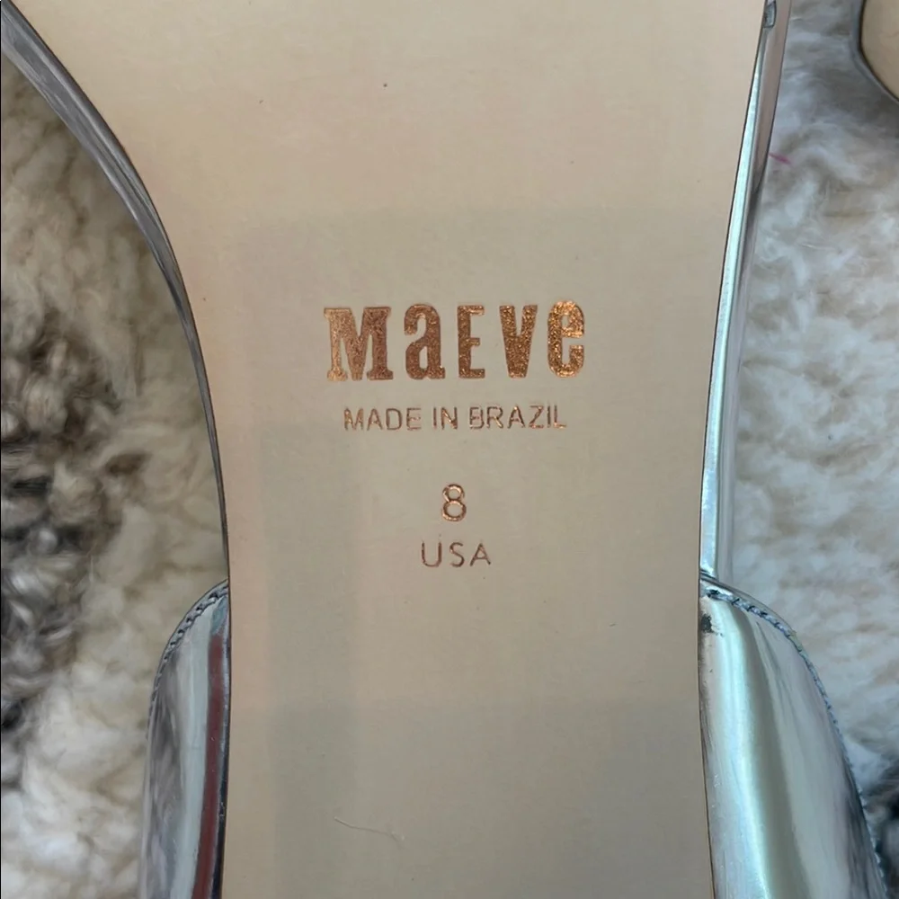 Maeve Anthropologie silver square toe kitten heel sandal brand new never worn - Picture 3 of 5